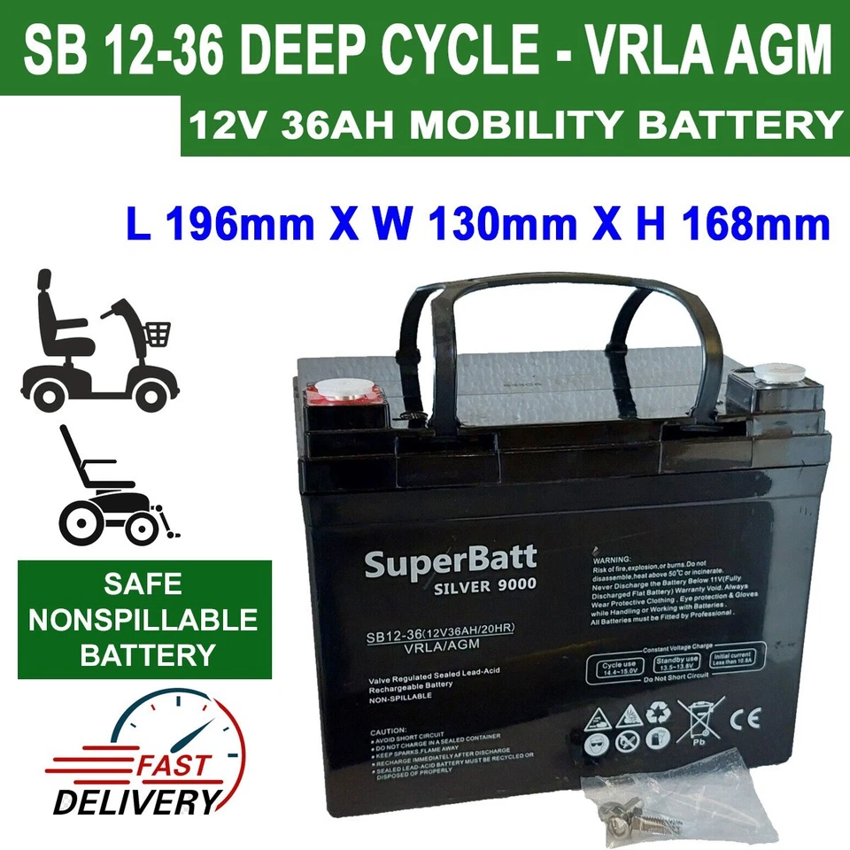 SUPERBATT MOBILITY SCOOTER & WHEELCHAIR BATTERIES | SB12-36 12V 36AH (33AH 34AH 35AH)
