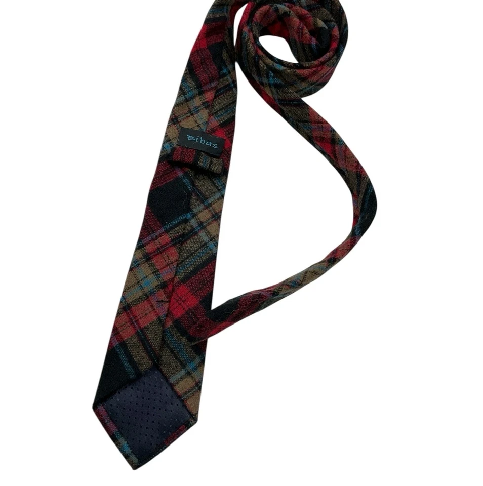 Corbata delgada BURMA BIBAS multicolor mezcla de lana tartán DISEÑADOR Foto 2 de 4