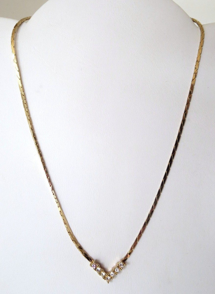 アクセサリー Vintage Christian Dior Design Necklace Vintage 80s CHRISTIAN DIOR Signed V Point Necklace Rhinestone
