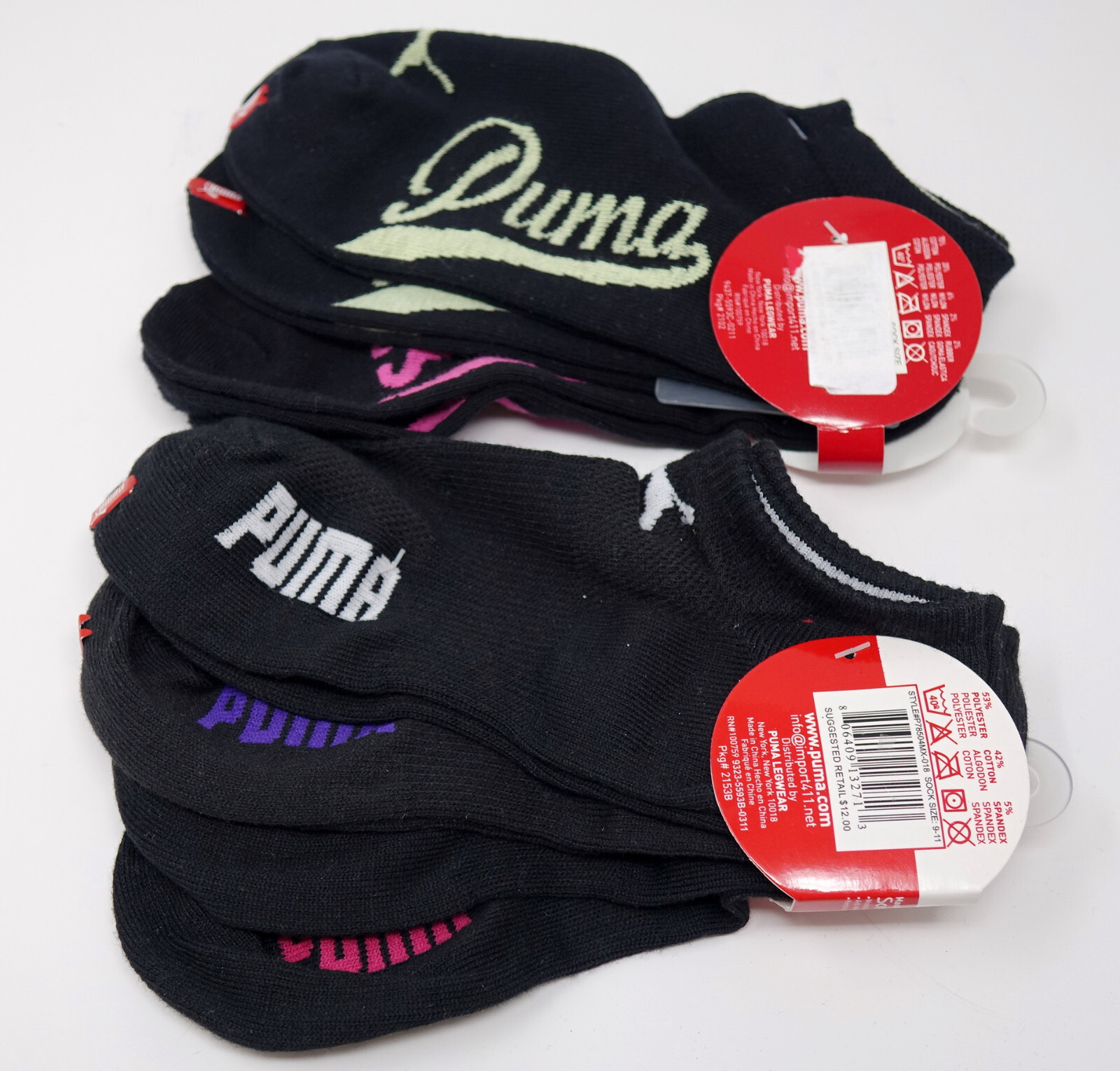 Новые женские черно-розовые спортивные носки с логотипом Puma, 6 упаковок, с глубоким вырезом, Размер обуви 4-10,5