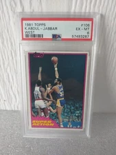 1981 TOPPS KAREEM ABDUL-JABBAR HOF #106 WEST "LOS ANGELES LAKERS" PSA 6 🏀🏀