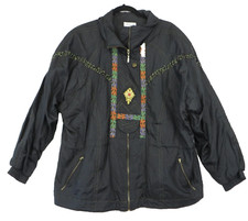 VTG 80s 90s Lavon Women's Black Embroidered Windbreaker Full Zip Size XL Retro