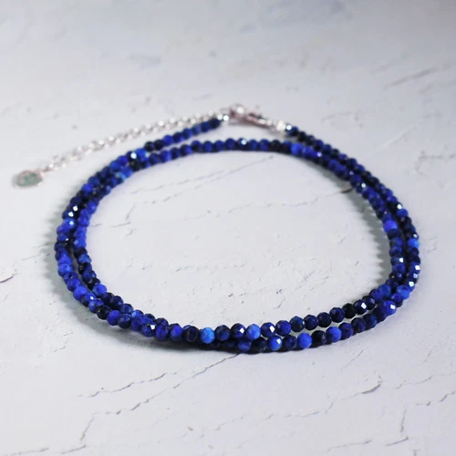 3 mm blau Lapis zarte Perlen Halskette Lapislazuli Kristall zierliche Halskette AAA - Bild 5 von 5