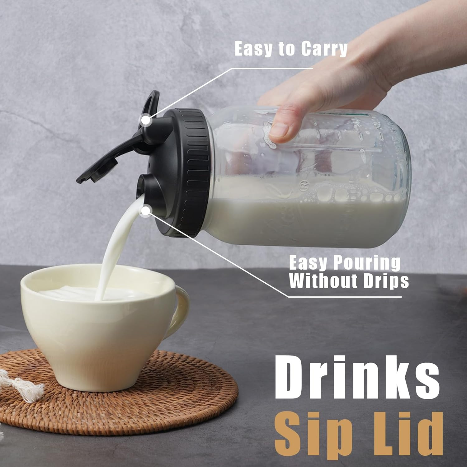 Pour Spout Lids for Ball Wide Mouth Mason Jars, Airtight Canning Jar Flip Cap To