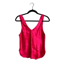Val Mode Vintage Lingerie Satin Slip Tank Size M Y2K Cami V-Neck Bright Pink