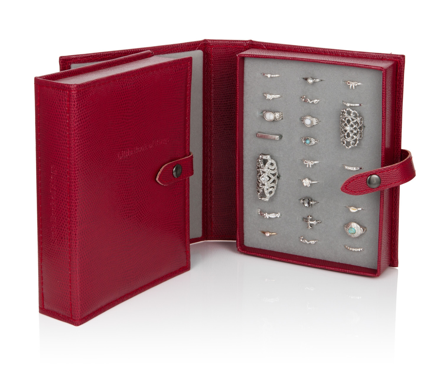 Ring Jewellery Box Red Crocodile Print Travel Storage Large Little Book Of Rings
