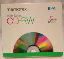 Memorex 5 Pack CD-RW High Speed 12x 700MB 80 Min - New Open Box