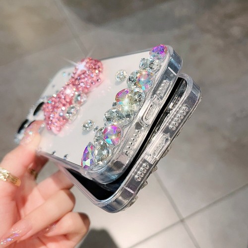 For iPhone 14 13 15 Pro Max 12 11 Luxury 3D Diamond Bowknot Camellia Case Cover - Picture 11 of 17