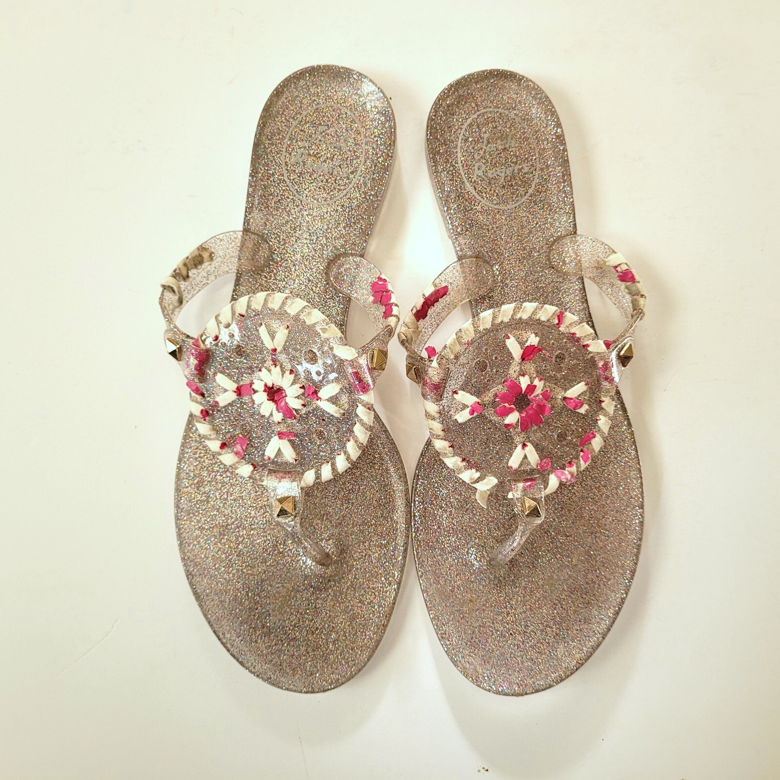 Jack Rogers 4 Youth Girls Silver Glitter Thong Sandals NG1-94 | eBay