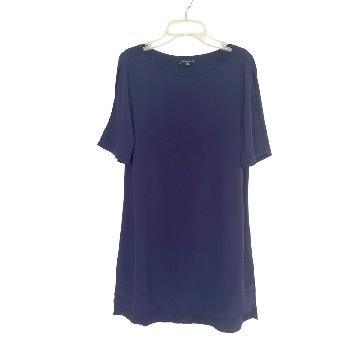 Eileen Fisher Navy Blue Shift Dress Split Sleeve Capsule Wardrobe