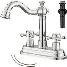 GGStudy Polished Chrome Bathroom Faucet 2 Handles 4 Inches Centerset