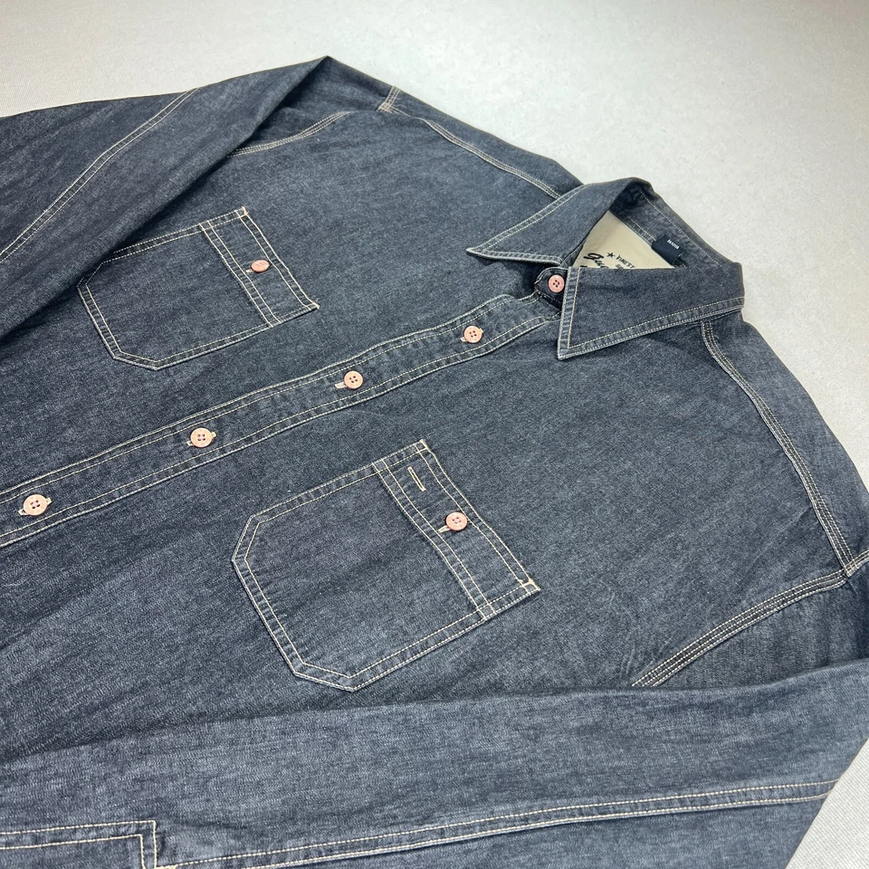 Camisa de mezclilla Guess de colección para hombre 2XL gris con botones chamarra hip hop logotipo americano Y2K Foto 3 de 4