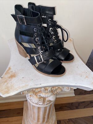 Steve Madden Jackson Black Leather Gladiator Sandal Shoes Size Ret  $119