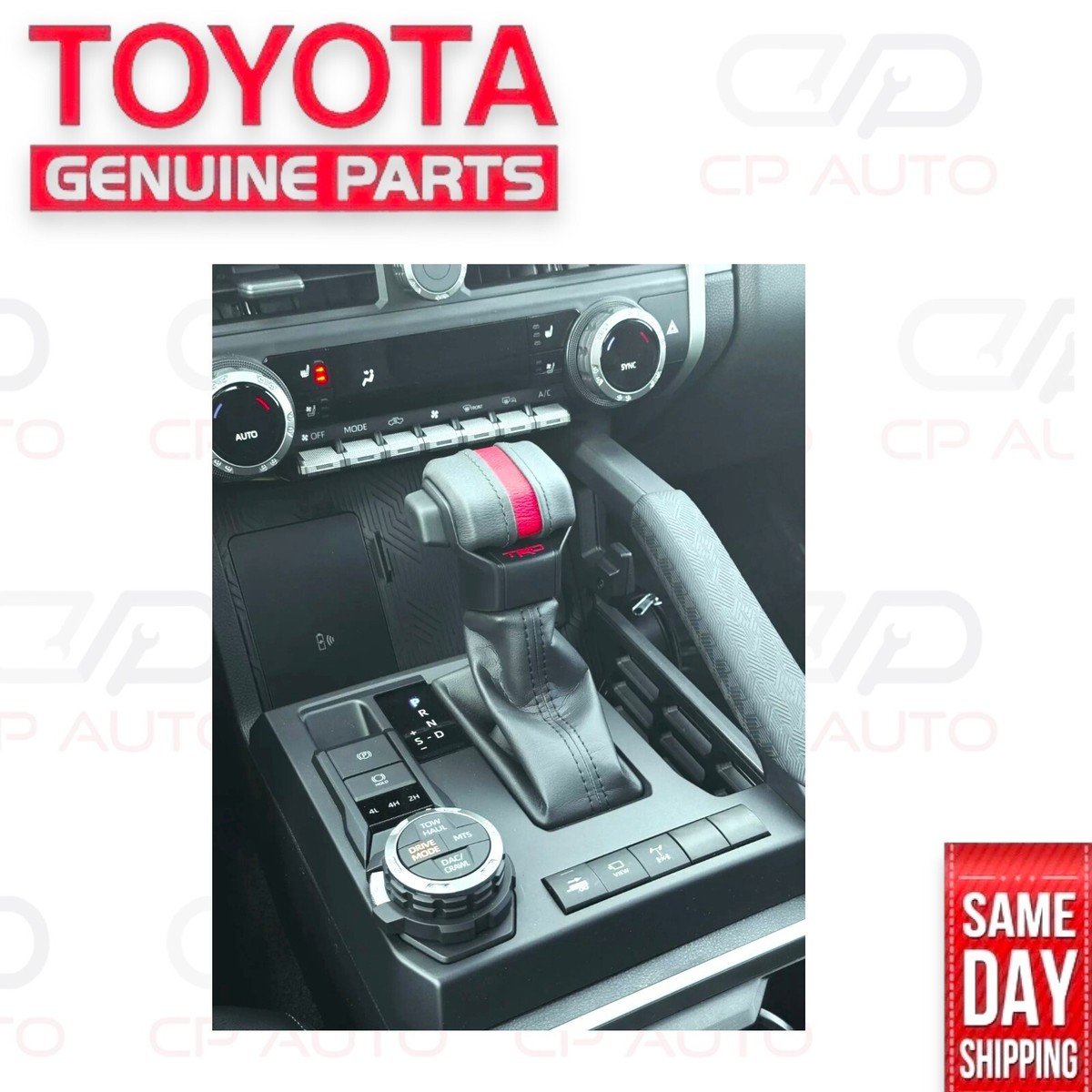 24 - 26 TOYOTA TACOMA TRD PRO LEATHER SHIFTER KNOB BLACK RED OEM