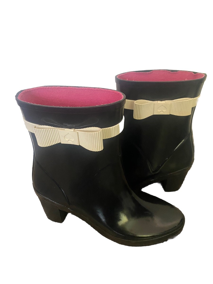 Kate Spade Rain Boots Bootie Black Bow Heel Size