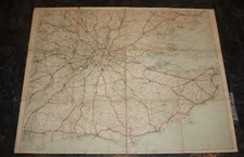 George Philip & Son / London Geo. Institute - Antique Cloth Map - SE England