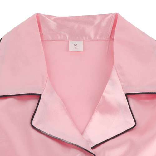 Shiny Pink Silk-Like Pajamas for Women/Men Long Sleeve Comfortable - Picture 2 of 3