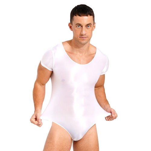 Men's Leotard Shiny Glossy Smooth Swimsuit High Cut Bodysuit Swimwear Sportswear - Picture 97 of 199