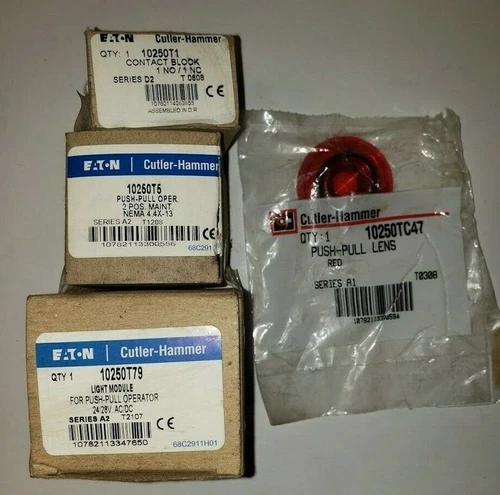 Eaton Cutler Hammer Set, Contact Block, Push-Pull, Light Module & Lens
