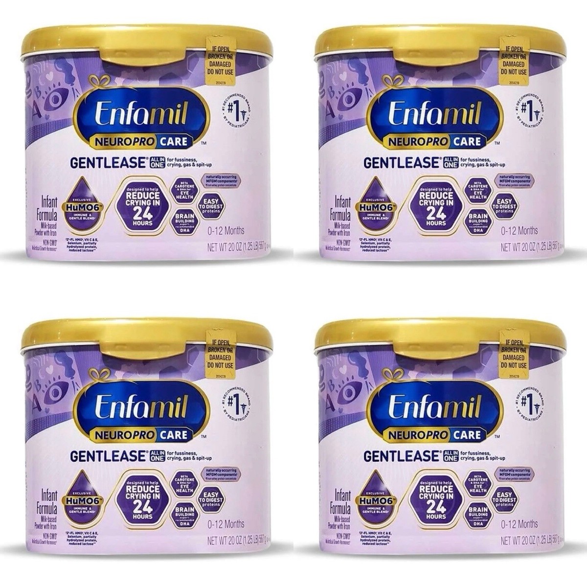 4) Enfamil Gentlease Neuropro Care Infant Formula 20 oz Each