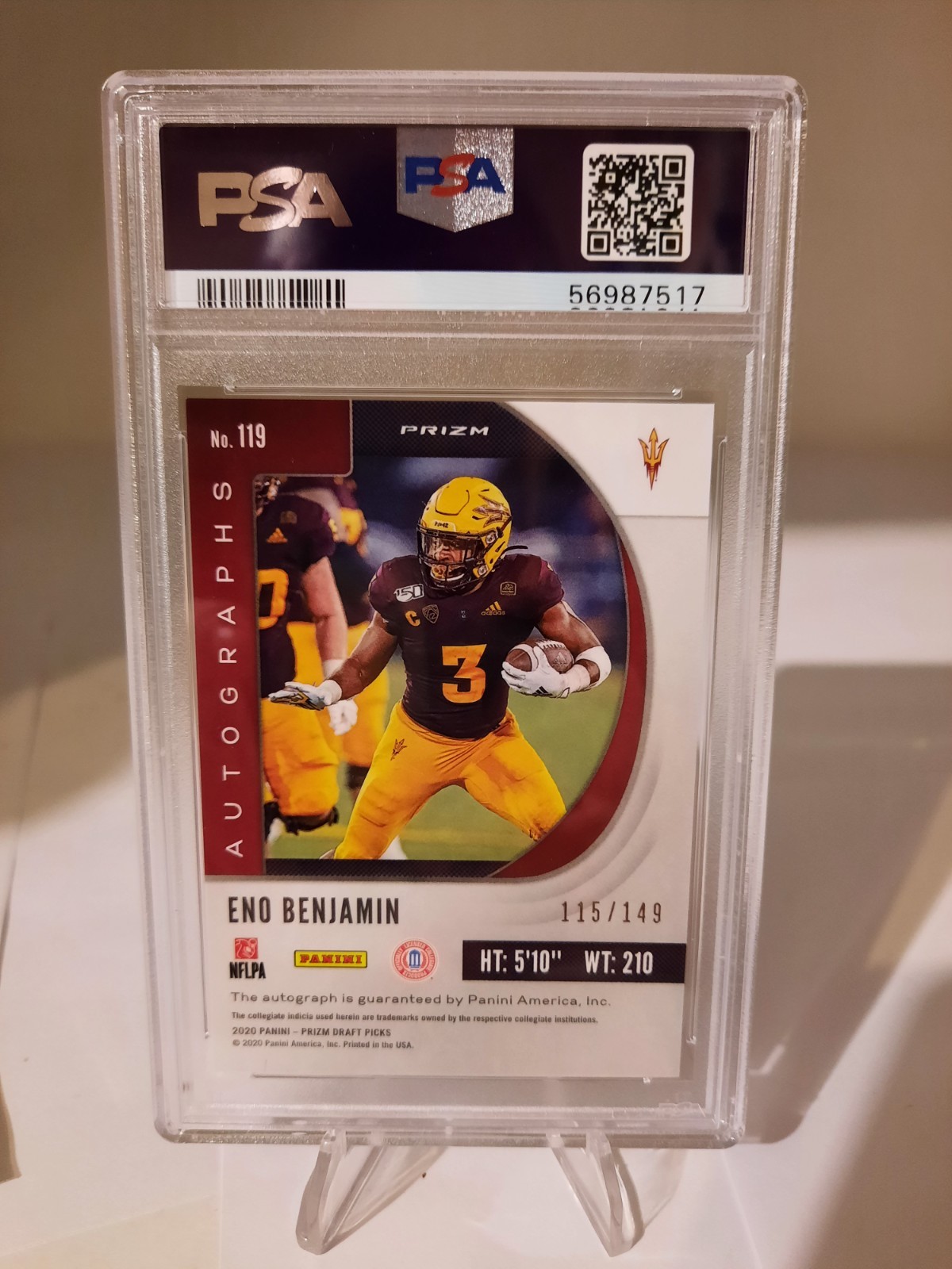 2020 Prizm ORANGE REFRACTOR AUTO ENO BENJAMIN Rookie Card /149 PSA 10 GEM MINT view 3