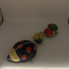 Vintage 1960-70 Wind Up Tin Toy Lady Bug Family Parade