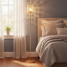 Image of Standard Floor Lamp Light Free Standing Metal Crystal Lampshade Home Lighting