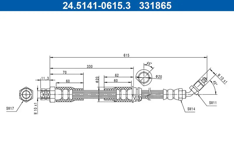 Tubo flessibile freno 24.5141-0615.3 ATE per VW GOLF IV GOLF IV Van - Immagine 2