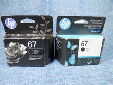 LOT OF 2 GENUINE HP 67 INK CARTRIDGES BLACK 3YM56AN FREE SHIPPING - NEW 2027