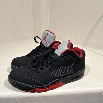 Jordan Air Jordan 5 Retro Black Red Lace Up Low Top Men's Athletic Sneakers