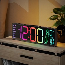 10.5'' Digital Large Alarm Clock with 8-in-1 RGB Colors, Date, Month, Tempera...