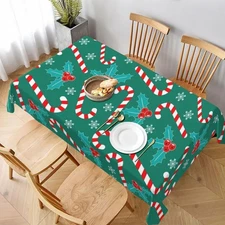 Christmas Sweet Candy Canes Rectangle Tablecloths Washable Xmas Holly Table C...