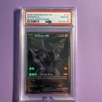 #ad 2025 Pokemon Blk En Black Bolt Zekrom EX Black White Rare #172 Gem Mint PSA 10 $1000.00