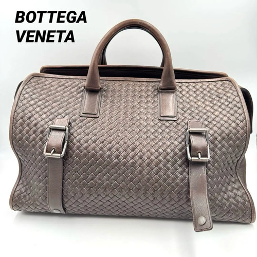 Bottega Veneta Intrecciato Leather Boston Bag Brown Large Travel Authentic Used