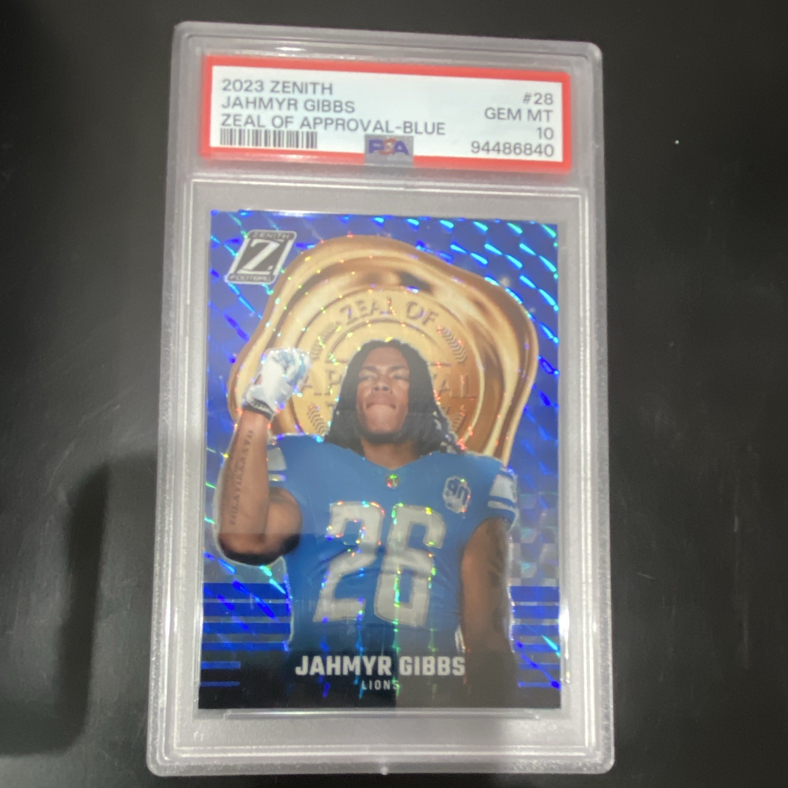 Jahmyr Gibbs Panini Zenith Zeal of Approval #28 Blue