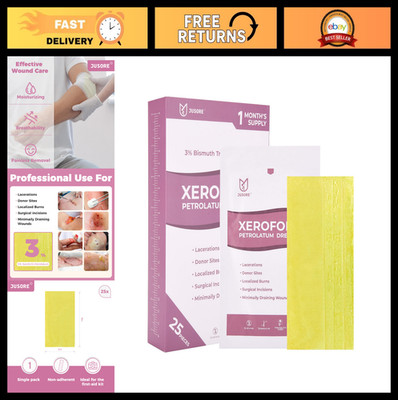 Non-Stick Xeroform Petrolatum Dressing Gauze 5''x9'' - 25 Pack for Wound Care, Bur