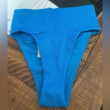 NWT Aerie Shine Pique Banded High Cut High Waist Cheeky Bikini Bottom in Blue