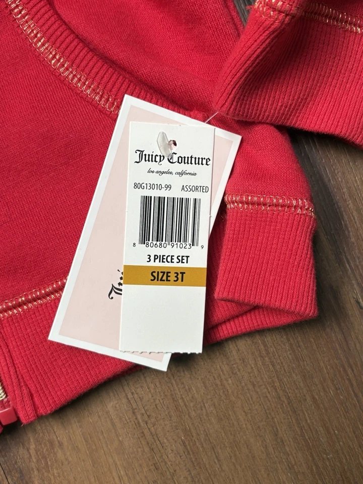 Juicy Couture ребенка ясельного возраста девочек красный длинным рукавом толстовка с капюшоном и футболка размер 3T новый - Изображение 2 из 4