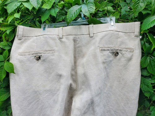 Men's Linen Blend Premium Dockers Pants Size 36x32 Beige Pleated Cuffed Khakis - Picture 4 of 10