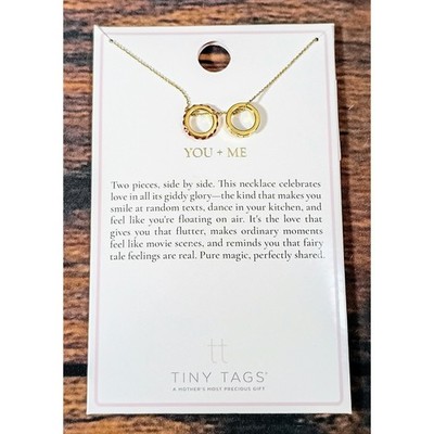 Tiny Tags You + Me Necklace 14k Gold Ion Plated Interlocking Circles 16-18 inch