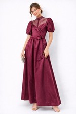 vintage 80s PROM DRESS MAXI SATIN burgundy 6 8 lace puff sleeve princess party