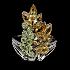 925 Sterling Silver Ring Marquise Citrine Peridot Natural Gemstone Jewelry Sz 7