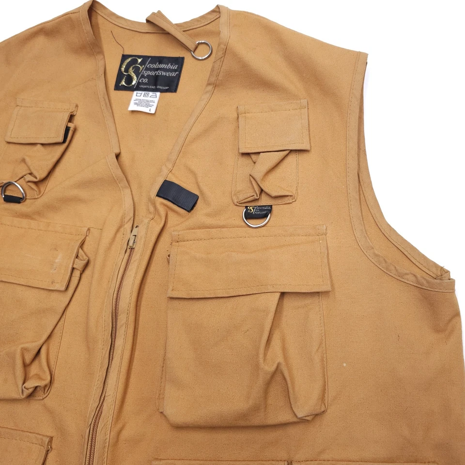 Vintage 60s Columbia Sportswear Duck Canvas Fishing Vest Size Large Brown MCM - Image 2 of 4