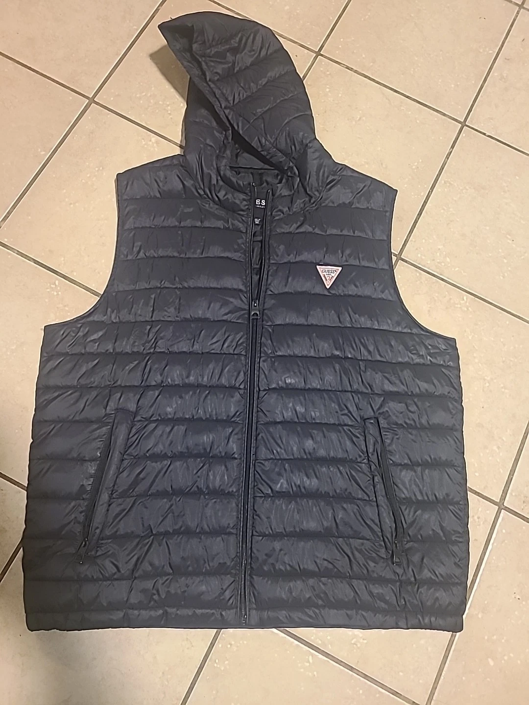 GUESS Mens Puffer Vest [Size XXL] Navy Glossy Rare