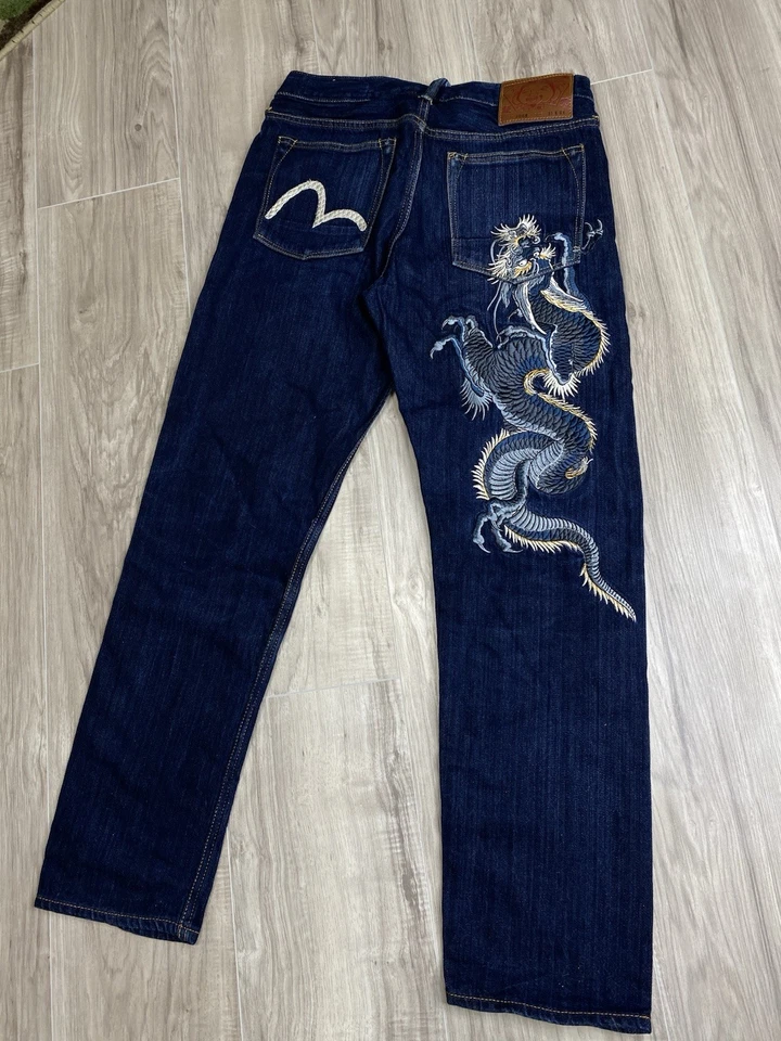 Calça jeans Evisu Dragon vintage japonesa Y2k masculina tamanho 31 - Imagem 3 de 4