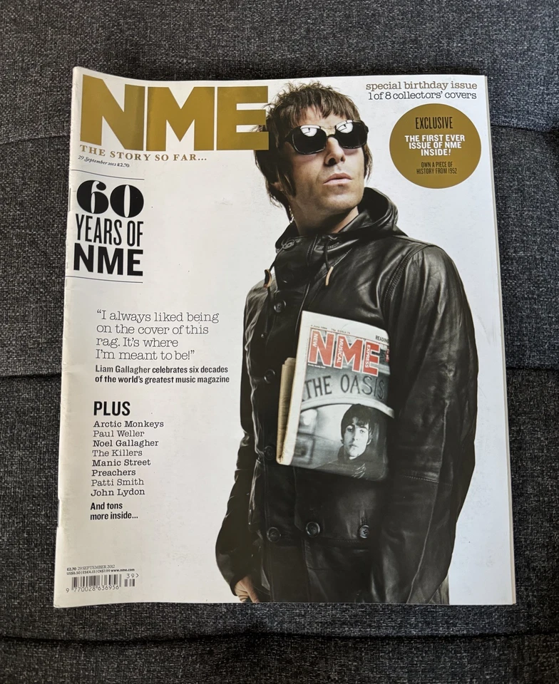 Liam Gallagher Oasis Birthday 60 Yrs of NME MAGAZINE September 2012 + 1st issue - Image 2 of 4