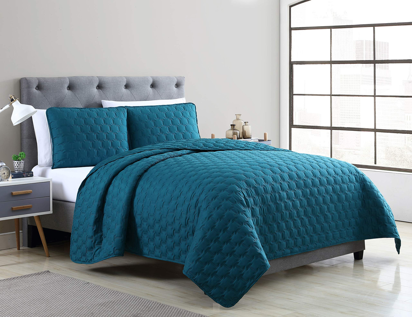 Комплект стеганых одеял VCNY Home Maxwell Solid Pinsonic - Бирюзовый, 3 предмета в комплекте / Queen