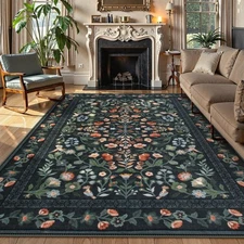 Lahome Floral Washable Area Rugs 8x10, Non-Slip Living Room Ruggables Carpet ...