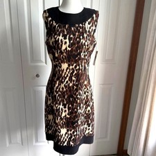 2010s leopard print dress w black trim stretch size 10 new w/tags by AB Studio