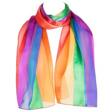 Hat To Socks Korean Chiffon Satin Scarf with Rainbow Stripes